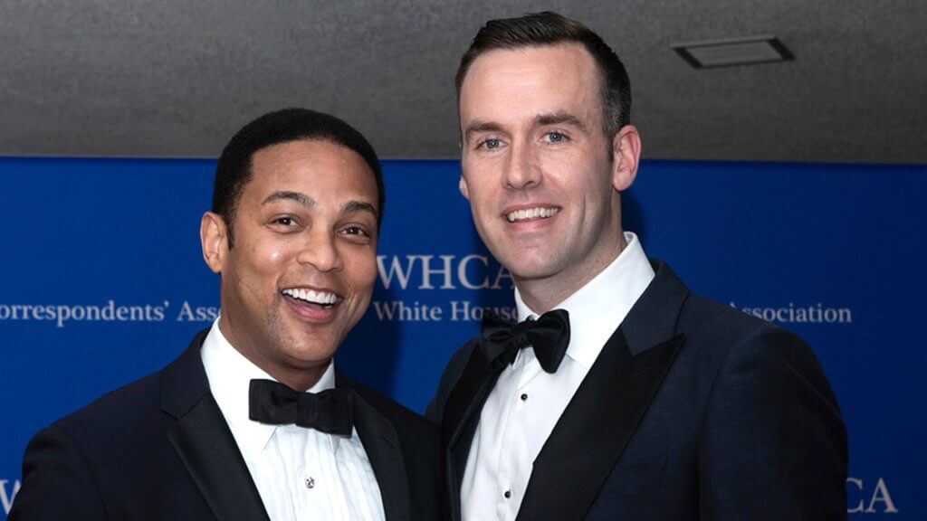 picture of gay interracial couple featuring black gay journalist Don Lemon and his beau Tim Malone.  